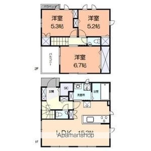 小田急電鉄小田原線 富水駅 徒歩3分 2階建 築4年の間取り写真