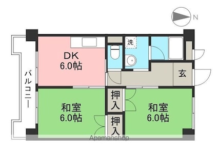 コーポ山崎（高須新町）[2DK/45.36m2]の間取図