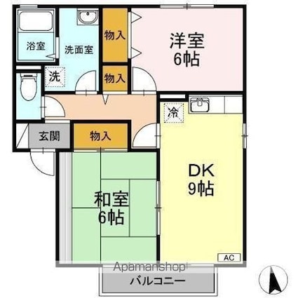 セジュール友清　Ｅ棟[2DK/55.4m2]の間取図