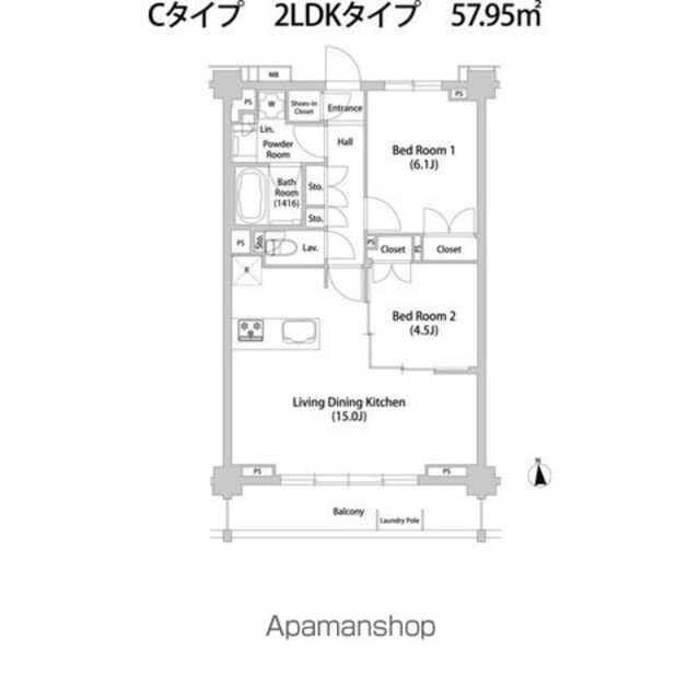 ＴＥＬＬＵＳ八幡山[2LDK/57.95m2]の間取図