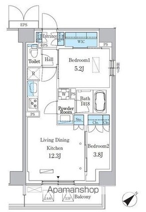 パークアクシス品川南大井パークフロント[2LDK/50.76m2]の間取図