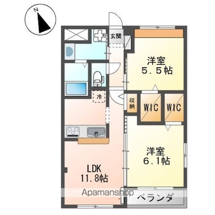 グランコスモＡ[2LDK/55.59m2]の間取図