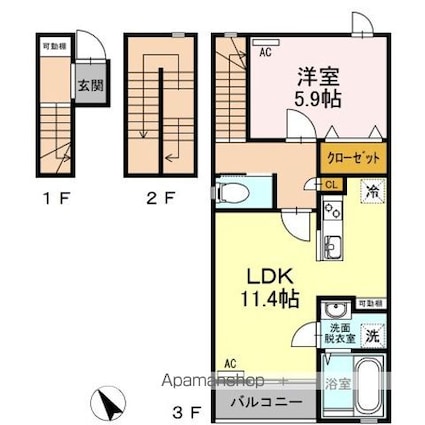 パインツリー　Ｂ棟[1LDK/53.64m2]の間取図