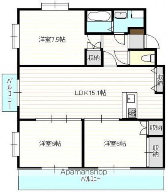 広島県広島市西区高須台１丁目[3LDK/75.01m2]の間取図