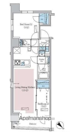 東京都中央区日本橋横山町[2LDK/47.46m2]の間取図