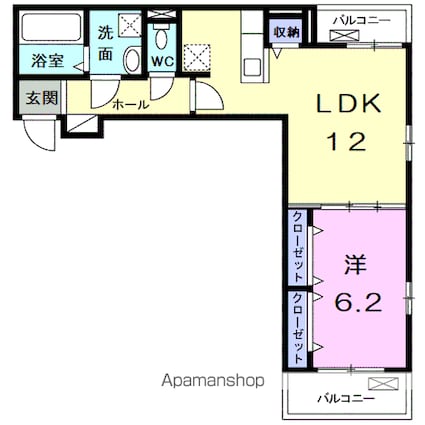 フルール彦根[1LDK/45.8m2]の間取図