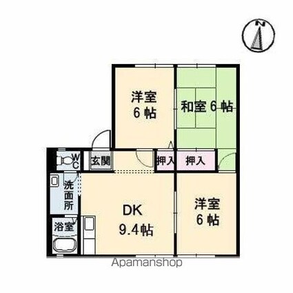 グリーンヒルズ泉川　Ｄ棟[3DK/59.33m2]の間取図