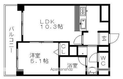 愛知県名古屋市西区幅下１丁目[1LDK/37.5m2]の間取図