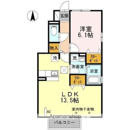 レゾンデイト　Ａ[1LDK/45.69m2]の間取図