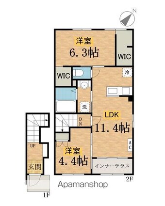 クレリア[2LDK/58.17m2]の間取図
