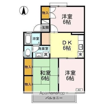 ハーモニック　フィール　Ｂ棟[3DK/53.68m2]の間取図