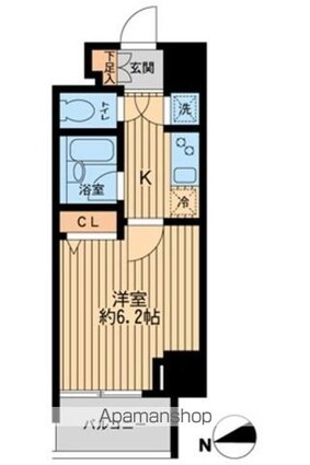 東京都新宿区弁天町[1K/21.15m2]の間取図