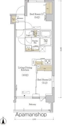 アーバネックス菊川[2LDK/41.27m2]の間取図