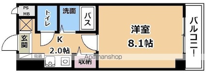 グランデ・ラーゴＨＯＥＩ　Ⅰ[1K/23.7m2]の間取図