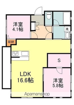 広島県福山市新涯町１丁目[2SLDK/61.7m2]の間取図