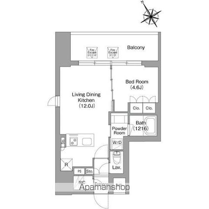 バウスフラッツ蔵前[1LDK/40.37m2]の間取図