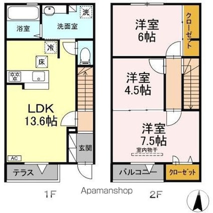 Ｃｏｒｔｉｌｅ　Ｙ（コルティーレ　ワイ）[3LDK/76.75m2]の間取図
