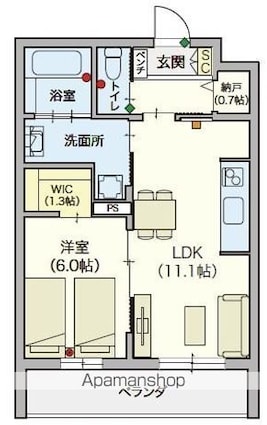 オカバ練馬平和台ヘーベルＶｉｌｌａｇｅ[1LDK/46.4m2]の間取図