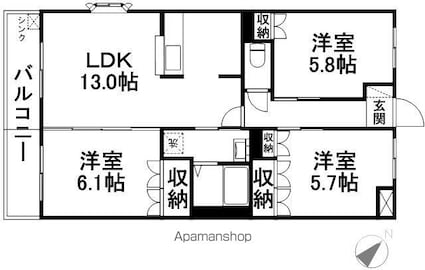 フレンドパーク宙[3LDK/67.84m2]の間取図