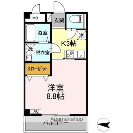 Ａｍｅｎｉｔｙ　Ｃｏｕｒｔ[1K/30.53m2]の間取図