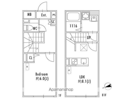 ＰＡＳＥＯ下北沢代沢Ⅱ[1LDK/41.29m2]の間取図