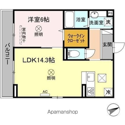 クレシアコート[1LDK/46.92m2]の間取図
