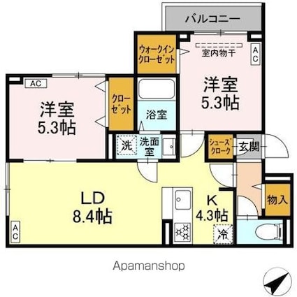 セレスティア江戸川ＩＩＩ[2LDK/53.27m2]の間取図