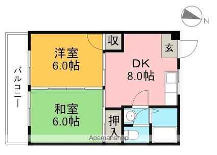 リバープール桟四[2DK/39.7m2]の間取図