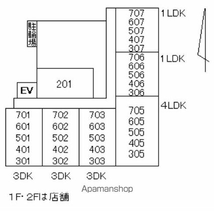 鶴市マンション[2LDK/58m2]の配置図