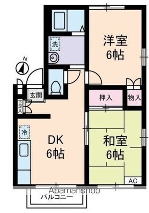 エステートピア・ｕ１号棟[2DK/44.71m2]の間取図