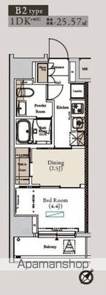 アーバンコア月島[1DK/25.57m2]の間取図