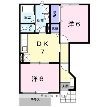 ソレーユ　Ａ[2DK/44.34m2]の間取図
