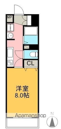 ソレイユ山代[1K/26.4m2]の間取図