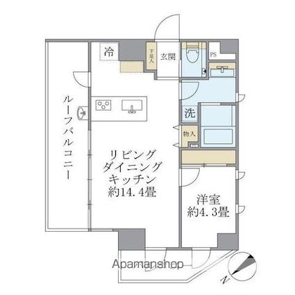 ルネサンス赤坂プレミアムコート[1LDK/42.75m2]の間取図
