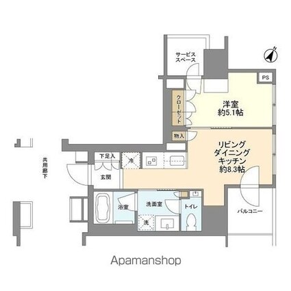 プラウド中目黒[1LDK/37.63m2]の間取図