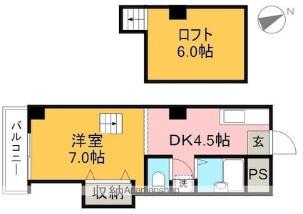 リバープール桟一[1DK/26.4m2]の間取図