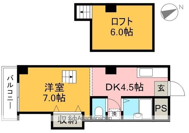 リバープール桟一[1DK/26.4m2]の間取図