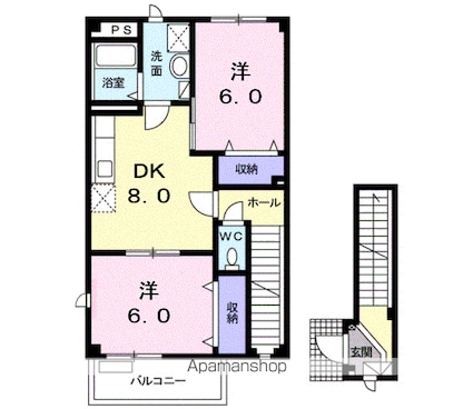 フィオーレＳ[2DK/51.93m2]の間取図