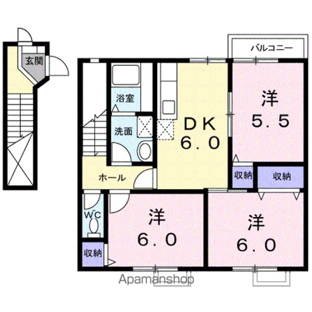 ジョイリバー[3DK/62.69m2]の間取図