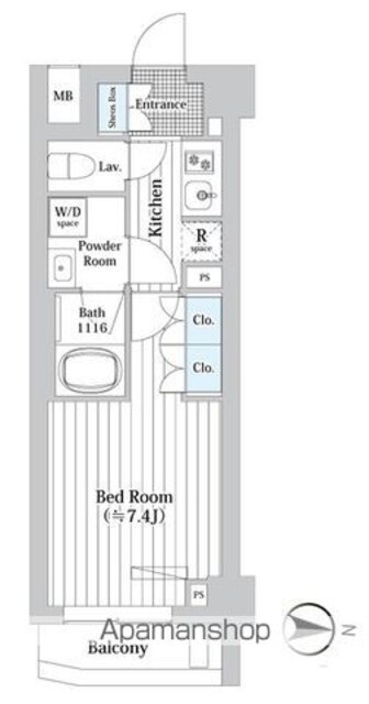 プレール・ドゥーク新宿Ｗｅｓｔ[1K/25.12m2]の間取図