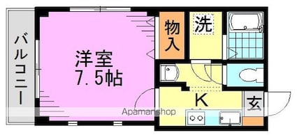 リバーストーン[1K/25.93m2]の間取図