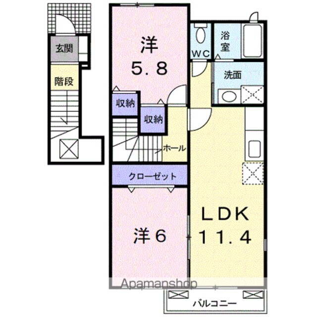 コモド　ヴィラ　Ⅰ[2LDK/55.81m2]の間取図