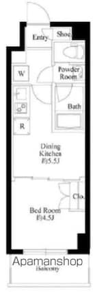 ハーモニーレジデンス高田馬場[1DK/25.5m2]の間取図