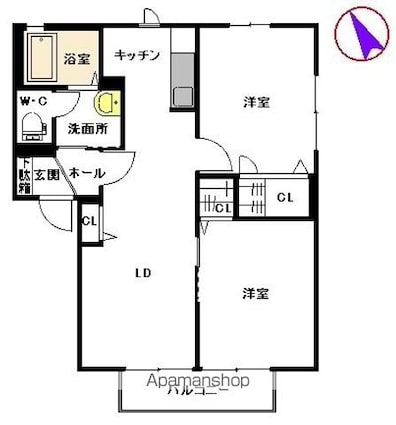 グリーンゲイト　Ⅰ棟[2LDK/50.78m2]の間取図