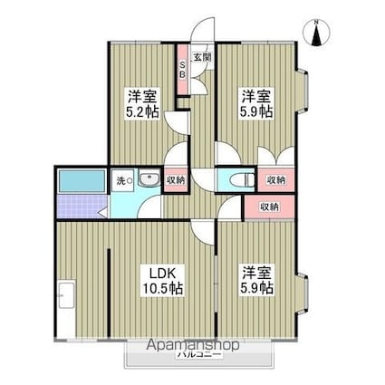 グランデュール瀬戸岡[3LDK/60.68m2]の間取図