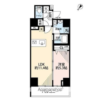プレール・ドゥーク押上Ⅳ[1LDK/41.23m2]の間取図