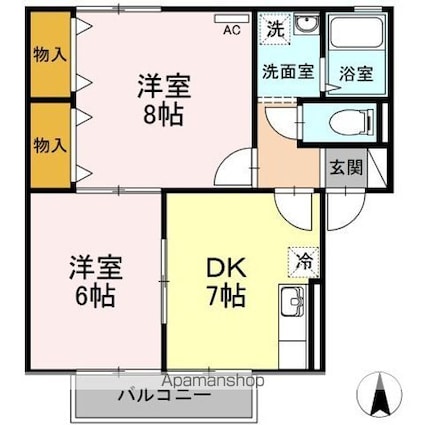 セジュール・ウメキⅡ[2DK/48.79m2]の間取図