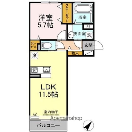 エスポワール松橋[1LDK/42.63m2]の間取図
