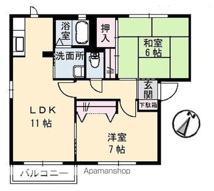 ウッド　ヴィラージュ　Ｂ棟[2LDK/54.34m2]の間取図