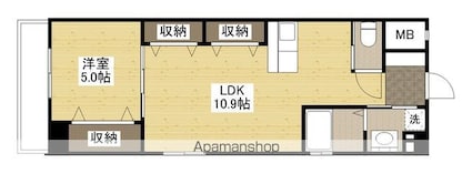 広島県広島市中区舟入町[1LDK/37.45m2]の間取図